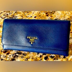 PRADA Navy Saffiano Leather Long Wallet, EUC